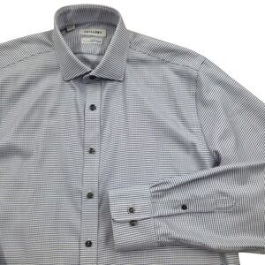TWILLORY Non-Iron Long Sleeve Dress Shirt Cotton Blue Check Mens 16.5 36/37